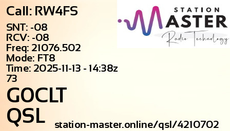 QSL Card for G0CLT QSO with RW4FS