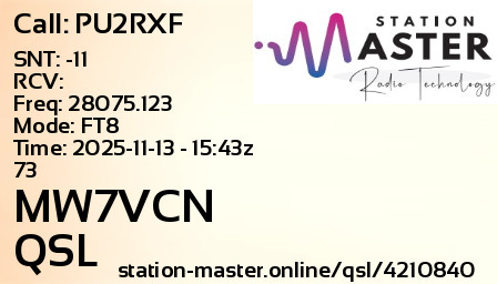 QSL Card for MW7VCN QSO with PU2RXF