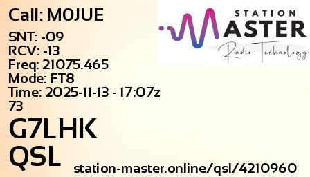 QSL Card for G7LHK QSO with M0JUE