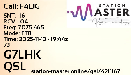 QSL Card for G7LHK QSO with F4LJG