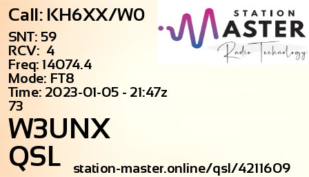 QSL Card for W3UNX QSO with KH6XX/W0