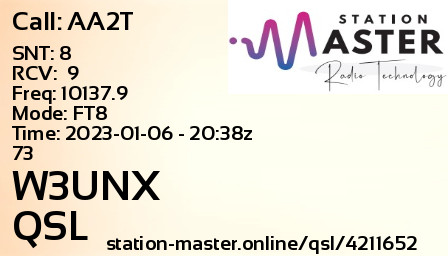 QSL Card for W3UNX QSO with AA2T