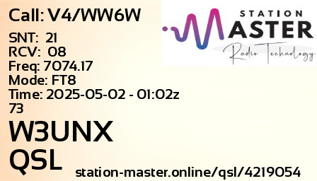 QSL Card for W3UNX QSO with V4/WW6W