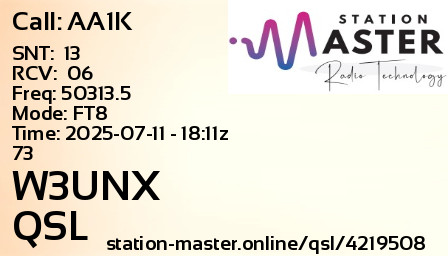 QSL Card for W3UNX QSO with AA1K
