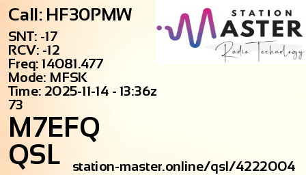QSL Card for M7EFQ QSO with HF30PMW