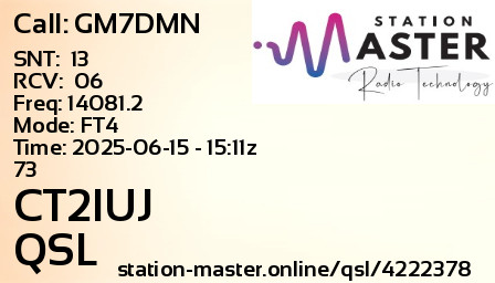 QSL Card for CT2IUJ QSO with GM7DMN