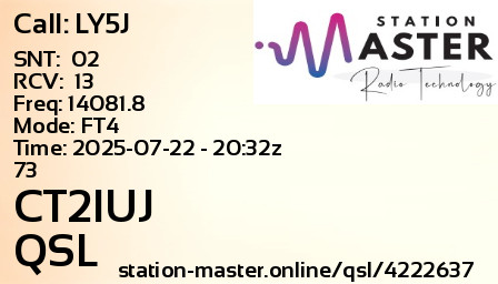 QSL Card for CT2IUJ QSO with LY5J