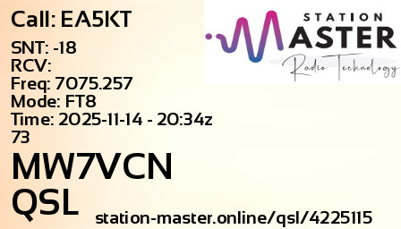 QSL Card for MW7VCN QSO with EA5KT
