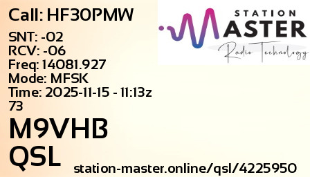 QSL Card for M9VHB QSO with HF30PMW