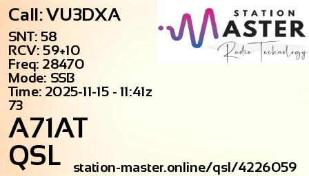 QSL Card for A71AT QSO with VU3DXA