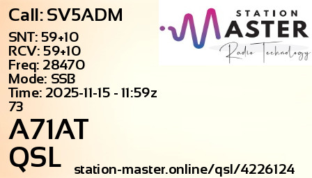 QSL Card for A71AT QSO with SV5ADM