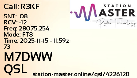 QSL Card for M7DWW QSO with R3KF