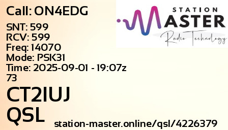 QSL Card for CT2IUJ QSO with ON4EDG