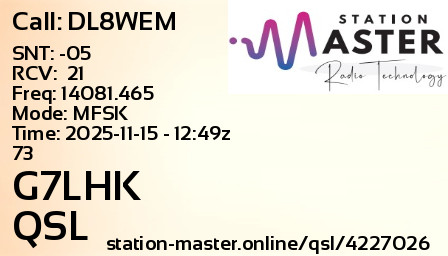 QSL Card for G7LHK QSO with DL8WEM