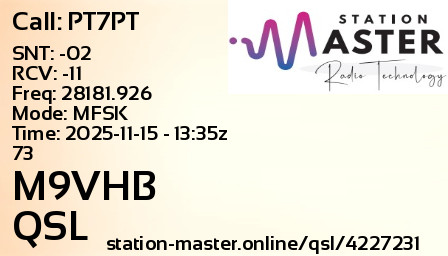 QSL Card for M9VHB QSO with PT7PT