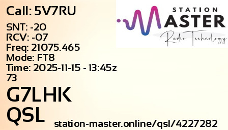 QSL Card for G7LHK QSO with 5V7RU