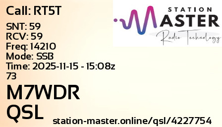 QSL Card for M7WDR QSO with RT5T
