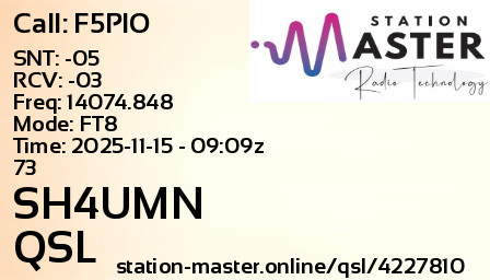 QSL Card for SH4UMN QSO with F5PIO