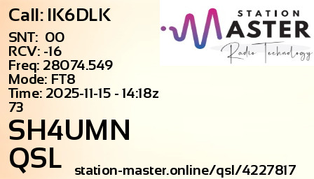 QSL Card for SH4UMN QSO with IK6DLK