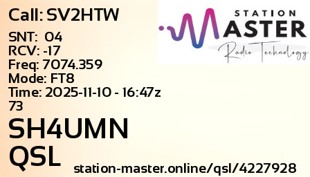 QSL Card for SH4UMN QSO with SV2HTW