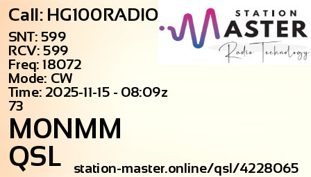 QSL Card for M0NMM QSO with HG100RADIO