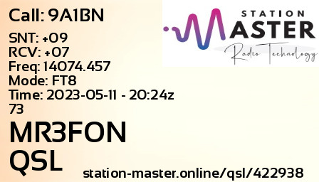 QSL Card for MR3FON QSO with 9A1BN
