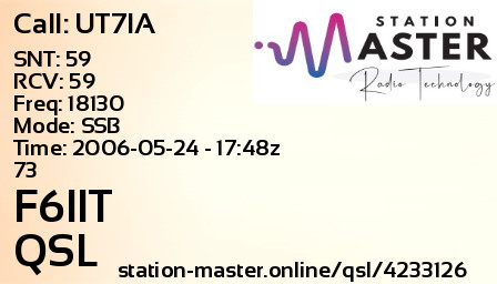QSL Card for F6IIT QSO with UT7IA