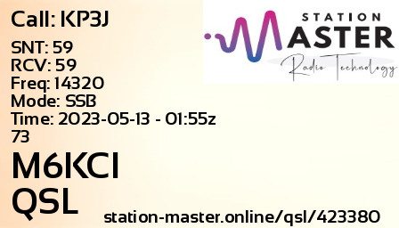 QSL Card for M6KCI QSO with KP3J