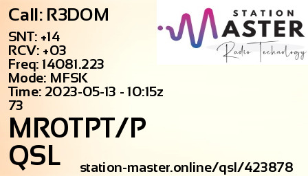 QSL Card for MR0TPT/P QSO with R3DOM