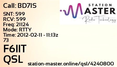 QSL Card for F6IIT QSO with BD7IS
