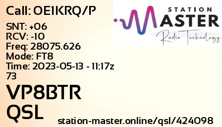 QSL Card for VP8BTR QSO with OE1KRQ/P