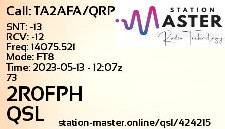 QSL Card for 2R0FPH QSO with TA2AFA/QRP