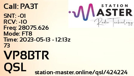 QSL Card for VP8BTR QSO with PA3T
