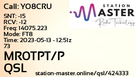 QSL Card for MR0TPT/P QSO with YO8CRU