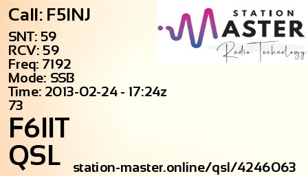 QSL Card for F6IIT QSO with F5INJ
