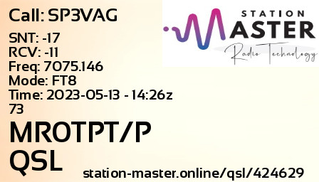 QSL Card for MR0TPT/P QSO with SP3VAG