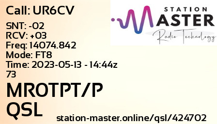 QSL Card for MR0TPT/P QSO with UR6CV