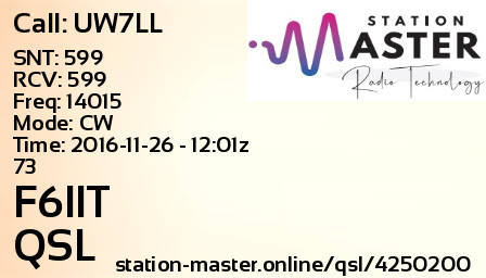 QSL Card for F6IIT QSO with UW7LL