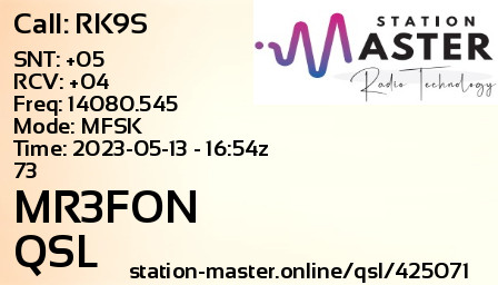 QSL Card for MR3FON QSO with RK9S