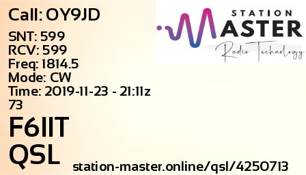 QSL Card for F6IIT QSO with OY9JD