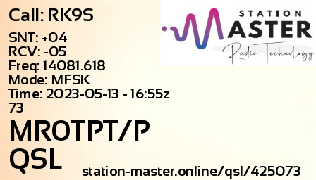 QSL Card for MR0TPT/P QSO with RK9S