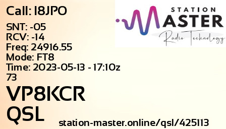 QSL Card for VP8KCR QSO with I8JPO