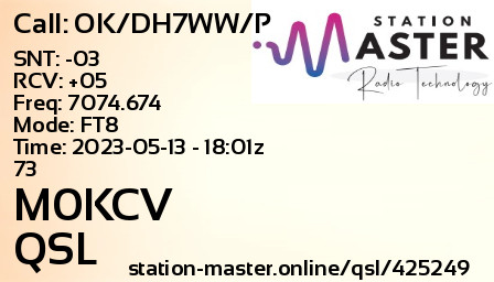 QSL Card for M0KCV QSO with OK/DH7WW/P