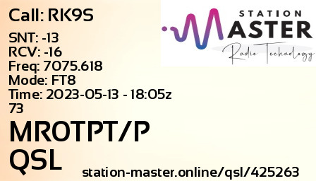 QSL Card for MR0TPT/P QSO with RK9S