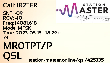 QSL Card for MR0TPT/P QSO with JR2TER