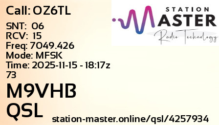 QSL Card for M9VHB QSO with OZ6TL