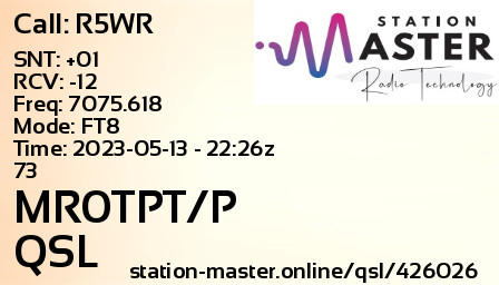 QSL Card for MR0TPT/P QSO with R5WR