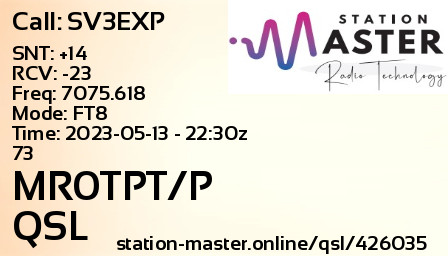QSL Card for MR0TPT/P QSO with SV3EXP