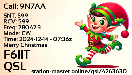QSL Card for F6IIT QSO with 9N7AA