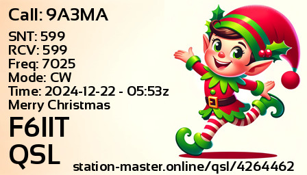QSL Card for F6IIT QSO with 9A3MA